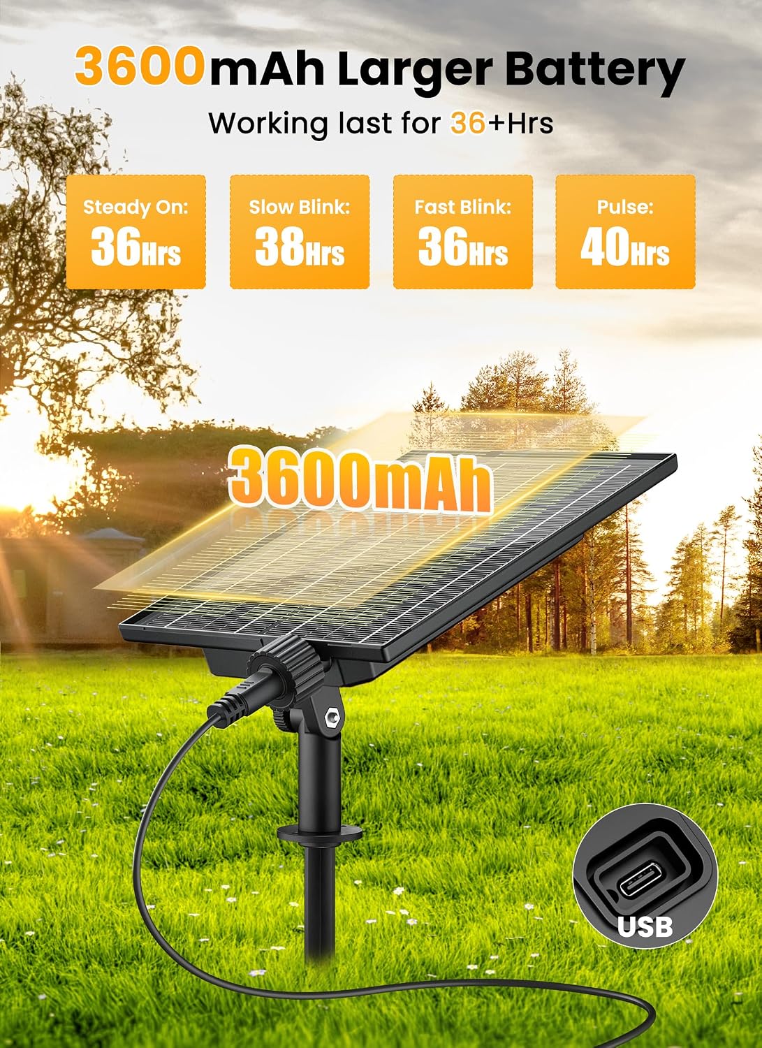 Brightown 108FT 52LED Solar String Lights Outdoor with Remote & USB Port, Shatterproof Bulbs, Dimmable & Timable, 3 Modes, Patio Lights Solar Powered with Mount Clips for Camping Backyard Garden Decor - Image 4